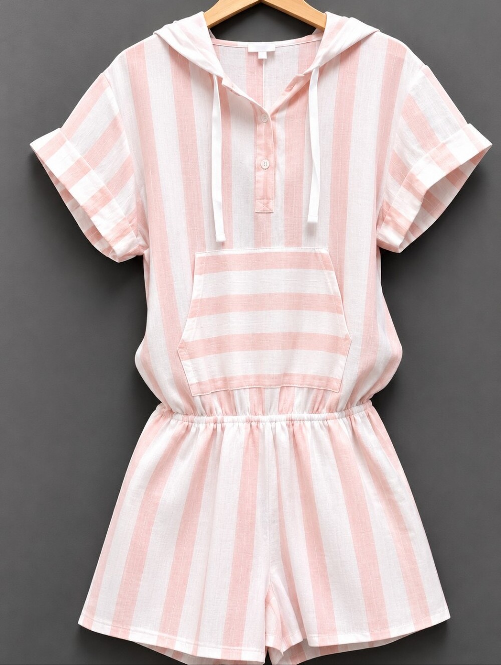 Tavik Preppy Coastal Resortwear Cozy Loungweer Soft Girl Hooded Romper Size M